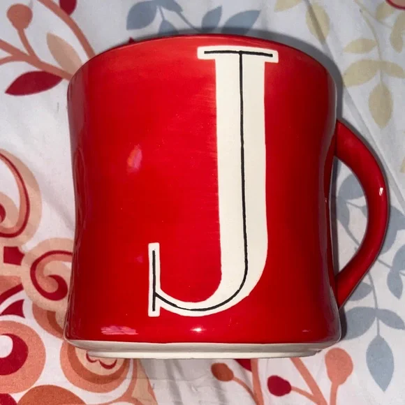INITIAL J RED MUG Anthropologie EUC (PLEASE READ) - Picture 1 of 4